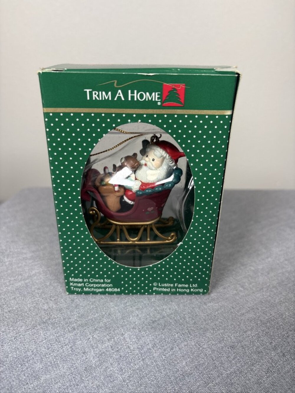 1992 KMart Trim A Home Collectible Tree Charm Santa In Sleigh Ornament